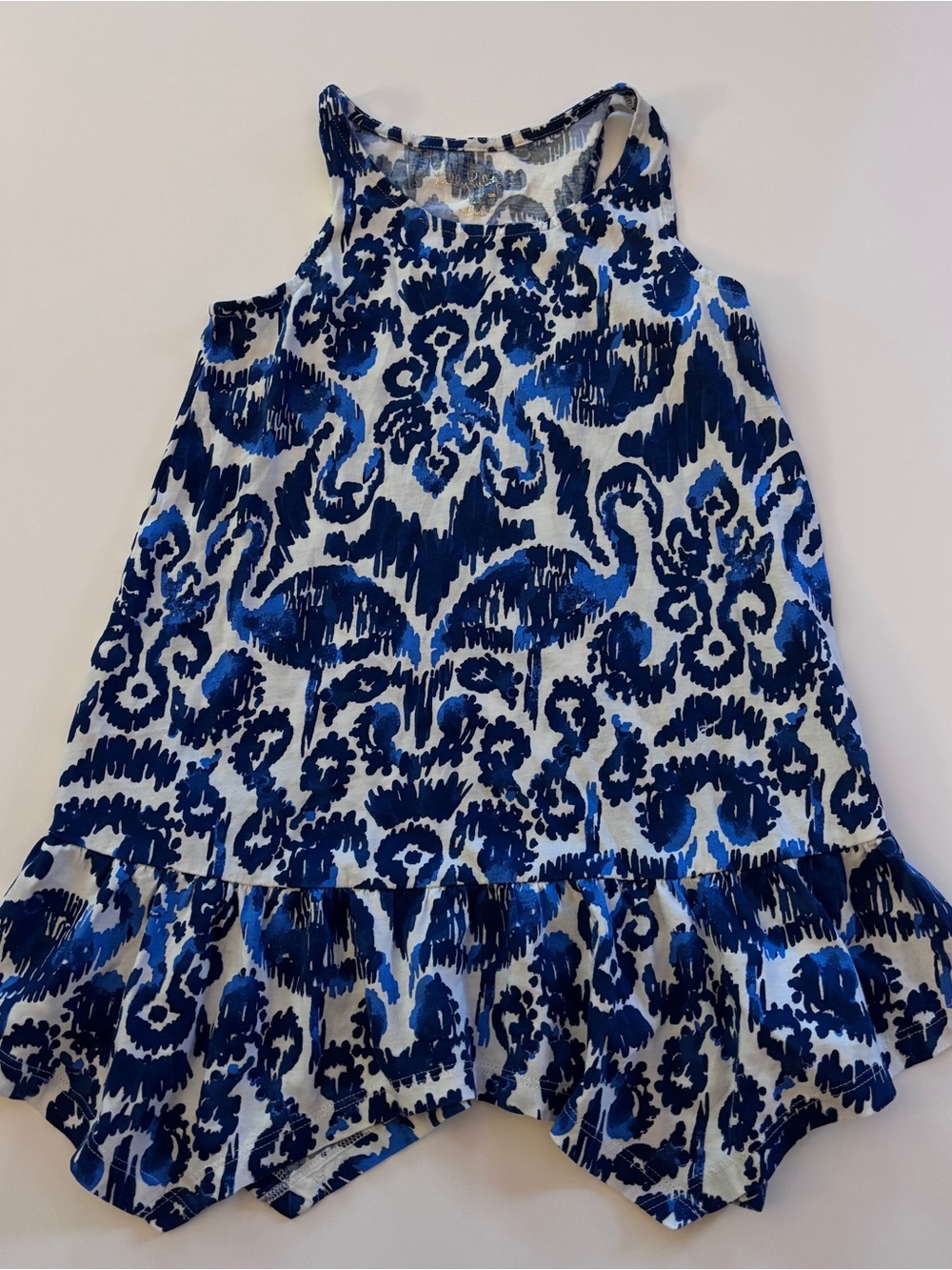 Lilly Pulitzer Blue & White Sleeveless Ruffle-Hem Dress